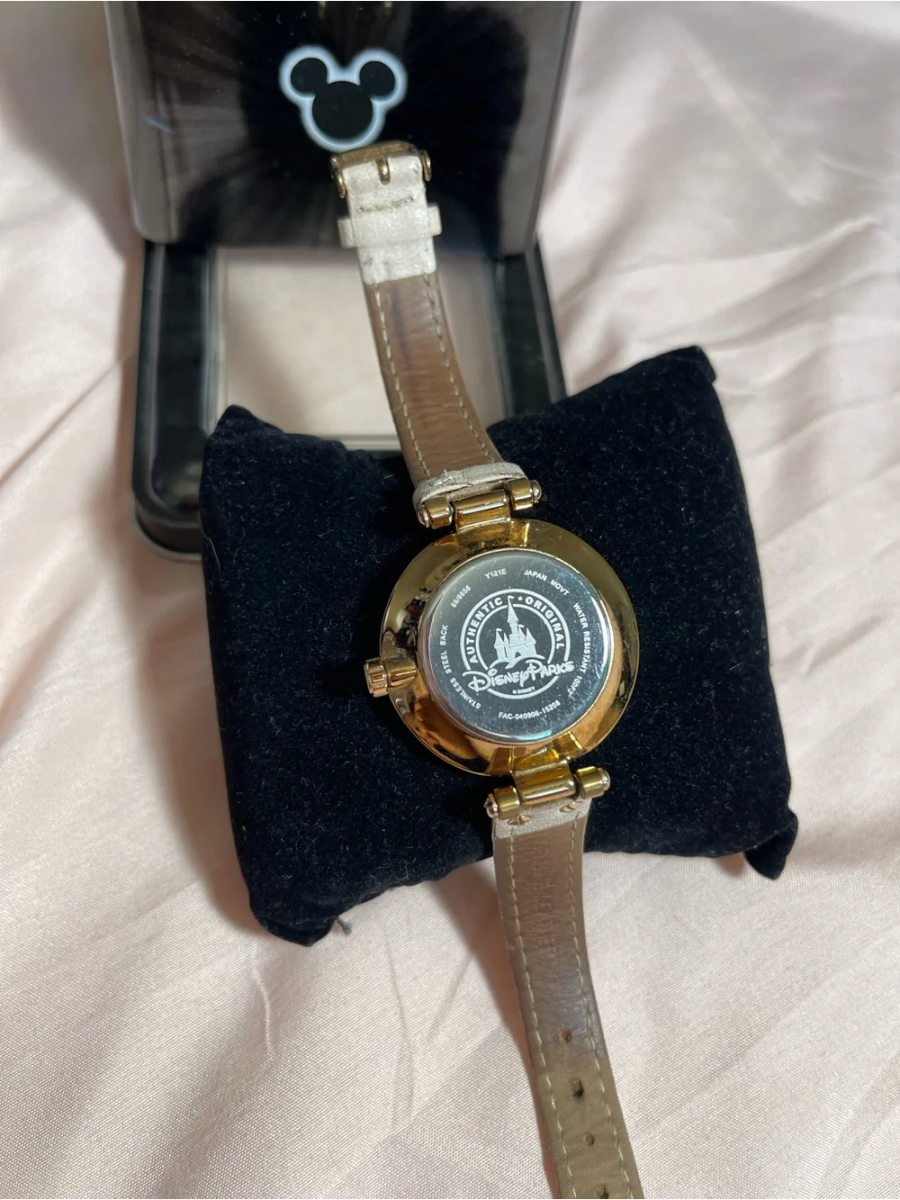 Disney Gold-Tone Watch with White Dial and Beige Strap